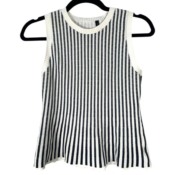 Theory Black White Textured Shell Prosecco Ribbed Sleeveless Size P US 00 - 0 - Picture 4 of 6